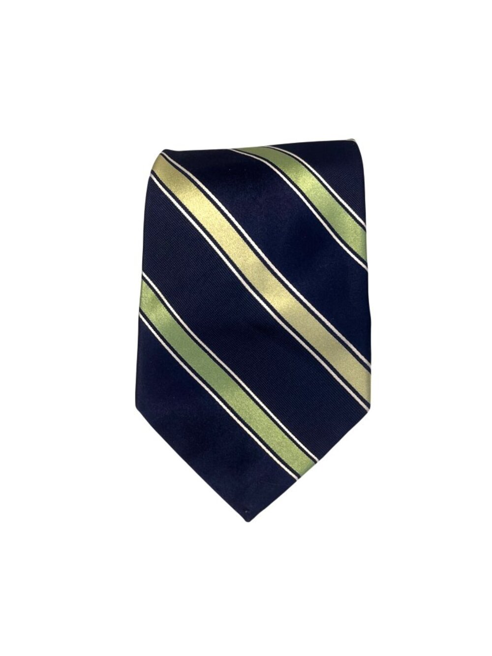 Merona Men's Navy Blue and Green Striped Silk Necktie 3.5" Wide